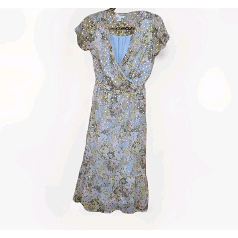 Floral Wrap Midi Dress in Light Blue